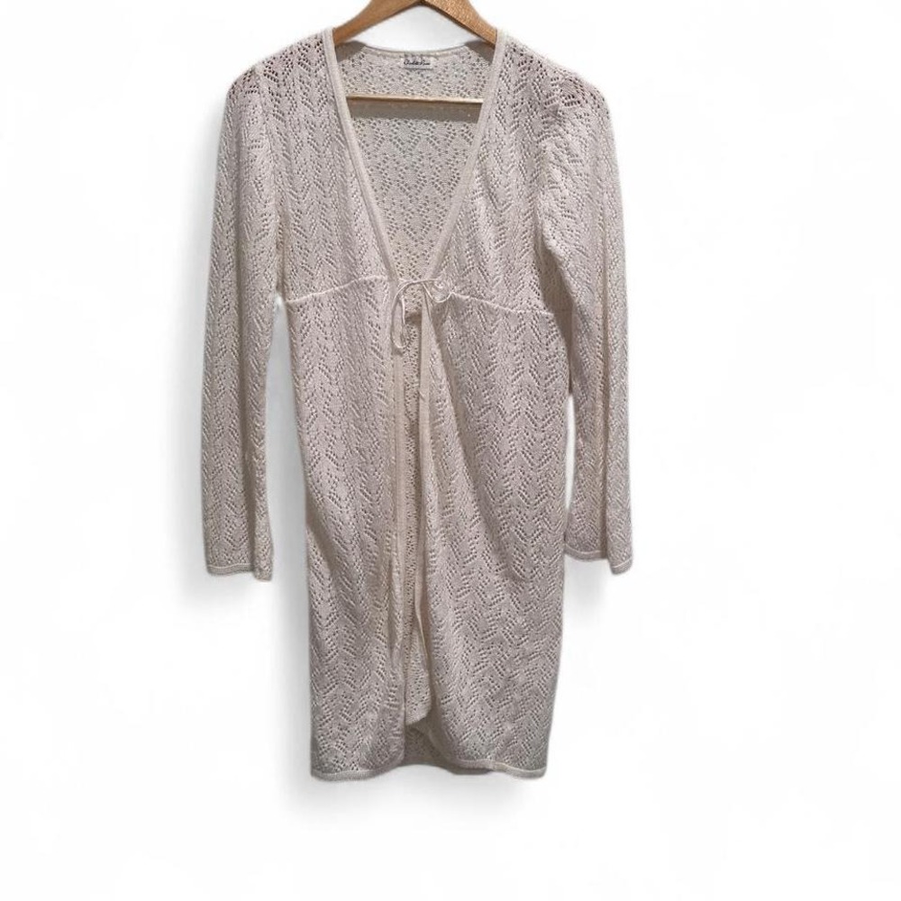 Charlotte Ruse Vintage 90s Cream Open Knit Tie-Front Cardigan‎ Y2K Boho Sweater